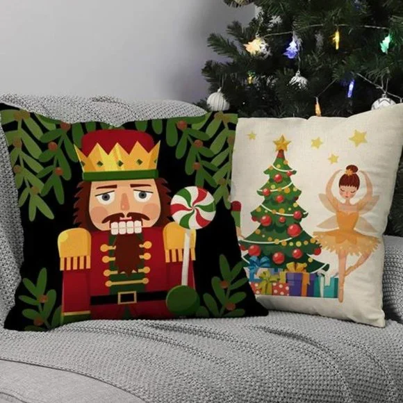 Christmas Pillow Covers Nutcracker Decoration Set Of 4 Accent Holiday Xmas Decor